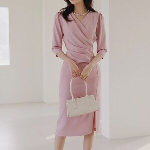 Ode Pink Feminine Side Shirring Slit Dress
